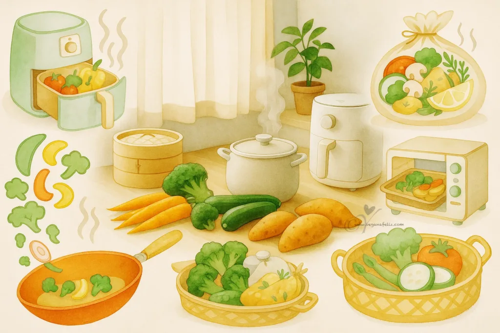 Métodos de cocción veganafeliz, saludables, fáciles y llenos de sabor